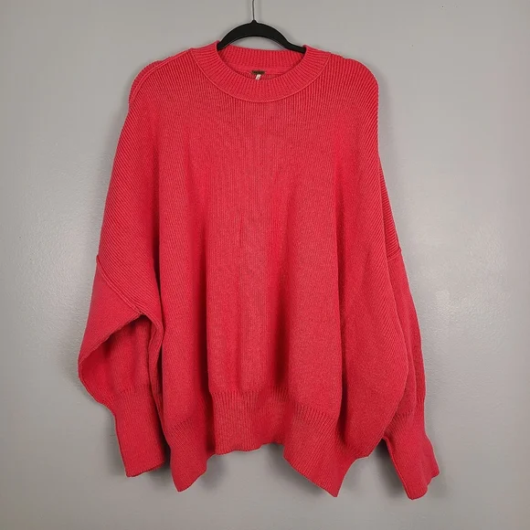 Free People Easy Street Oversized Bright Hot Pink Pullover Crewneck Sweater XL - Picture 2 of 11